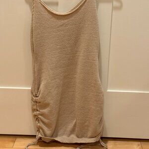 Beige Shein Summer Casual Texture Drawstring Waist Slim Sleeveless Dress